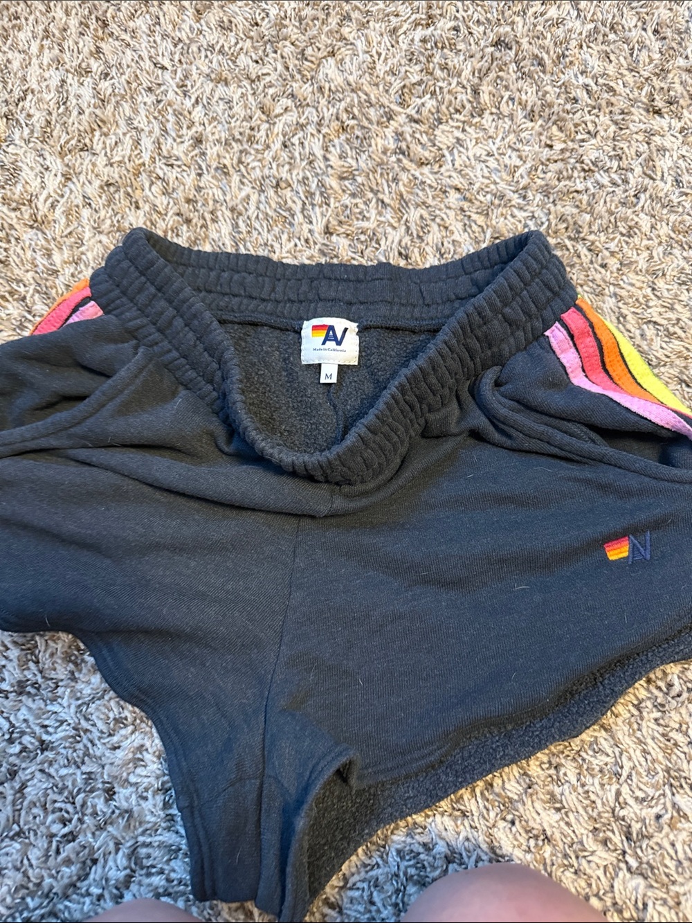 Aviator Nation Black Shorts with Rainbow Side Stripes
